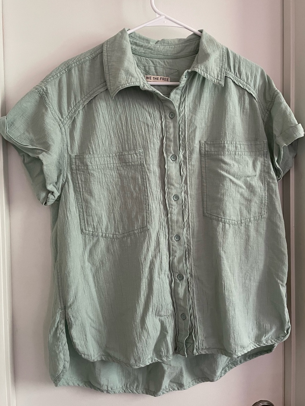 We The Free Free People Cotton Linen Blend Boxy T-Shirt Button Down Shirt Blouse